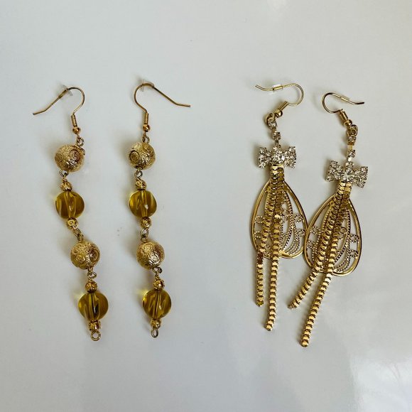 Fashion Jewelry Jewelry - Boho Trendy Gold Long Drop Dangle Earrings 3 1/2-4” Lot of 2 Pairs NWOT